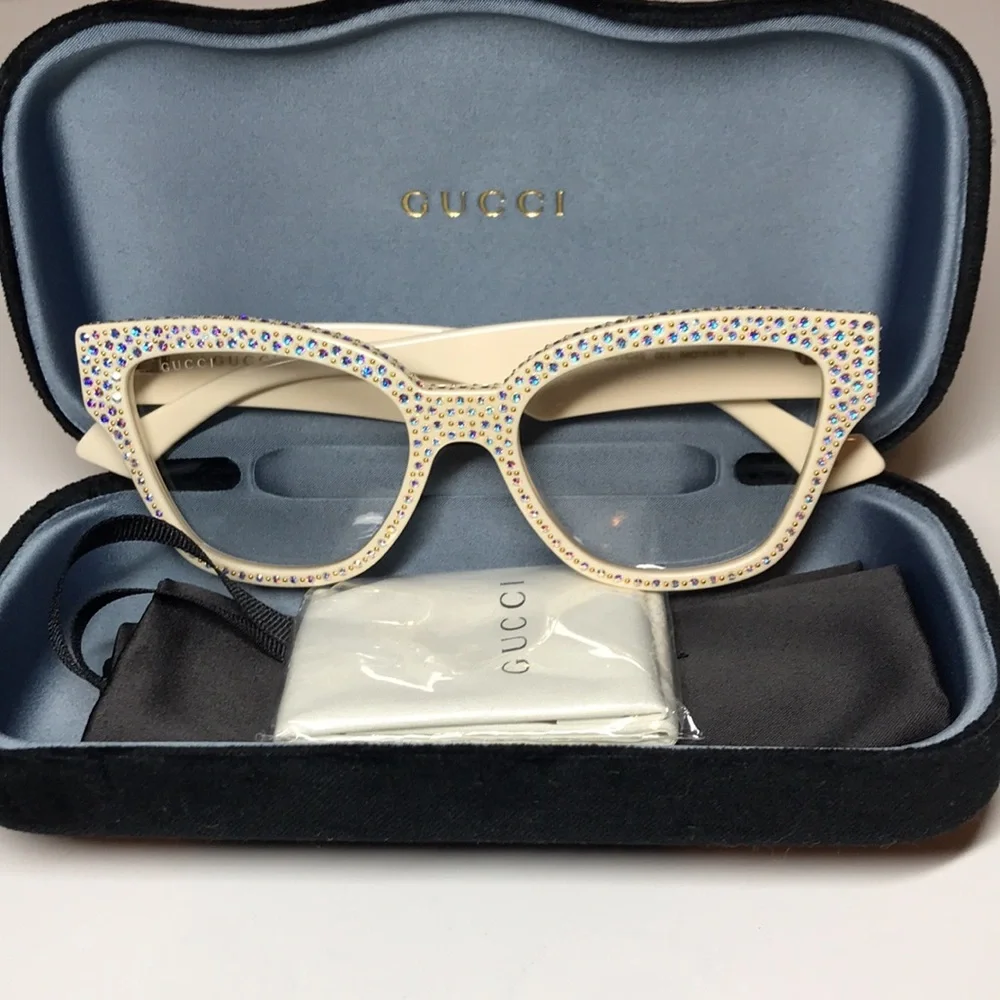 Gucci GG1424s Cream Crystal-Embellished Women's Glasses